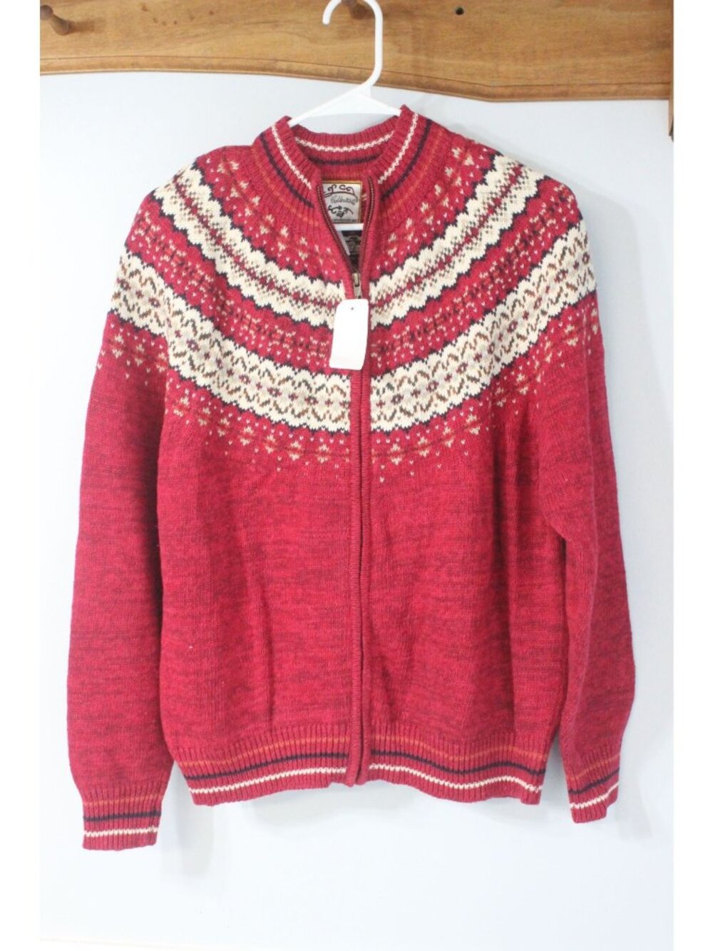Heirloom Collectibles Red Fair Isle Sweater Zip Front Medium grandma core NWT